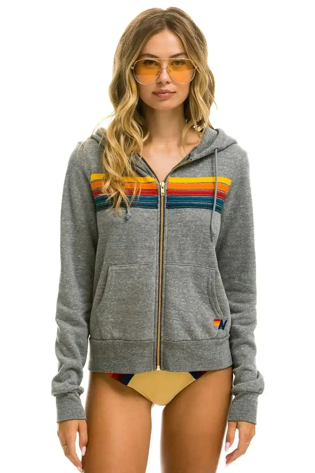 Image of 5 STRIPE HOODIE - HEATHER GREY