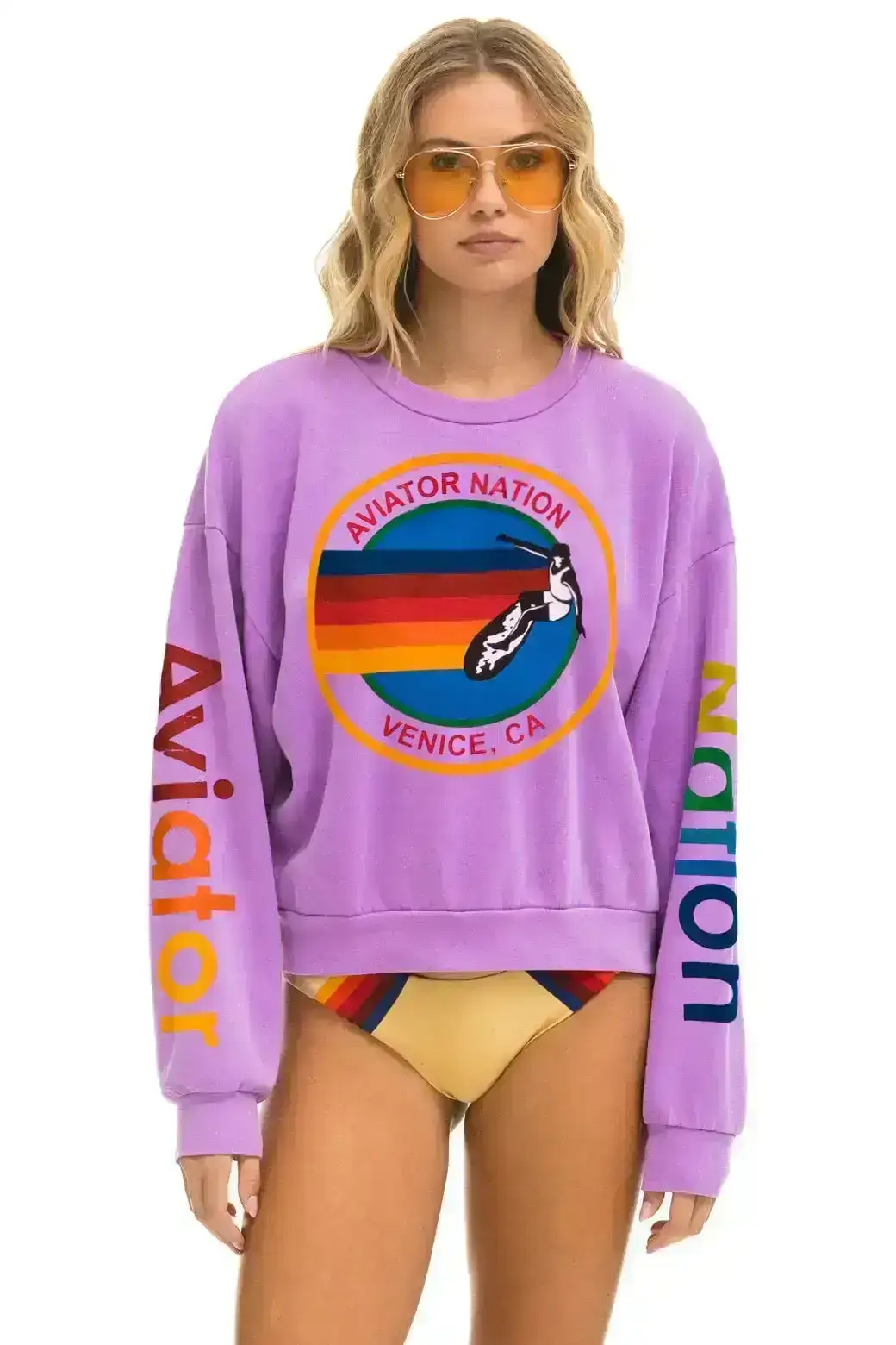 Image of AVIATOR NATION RELAXED CREW SWEATSHIRT - NEON PURPLE