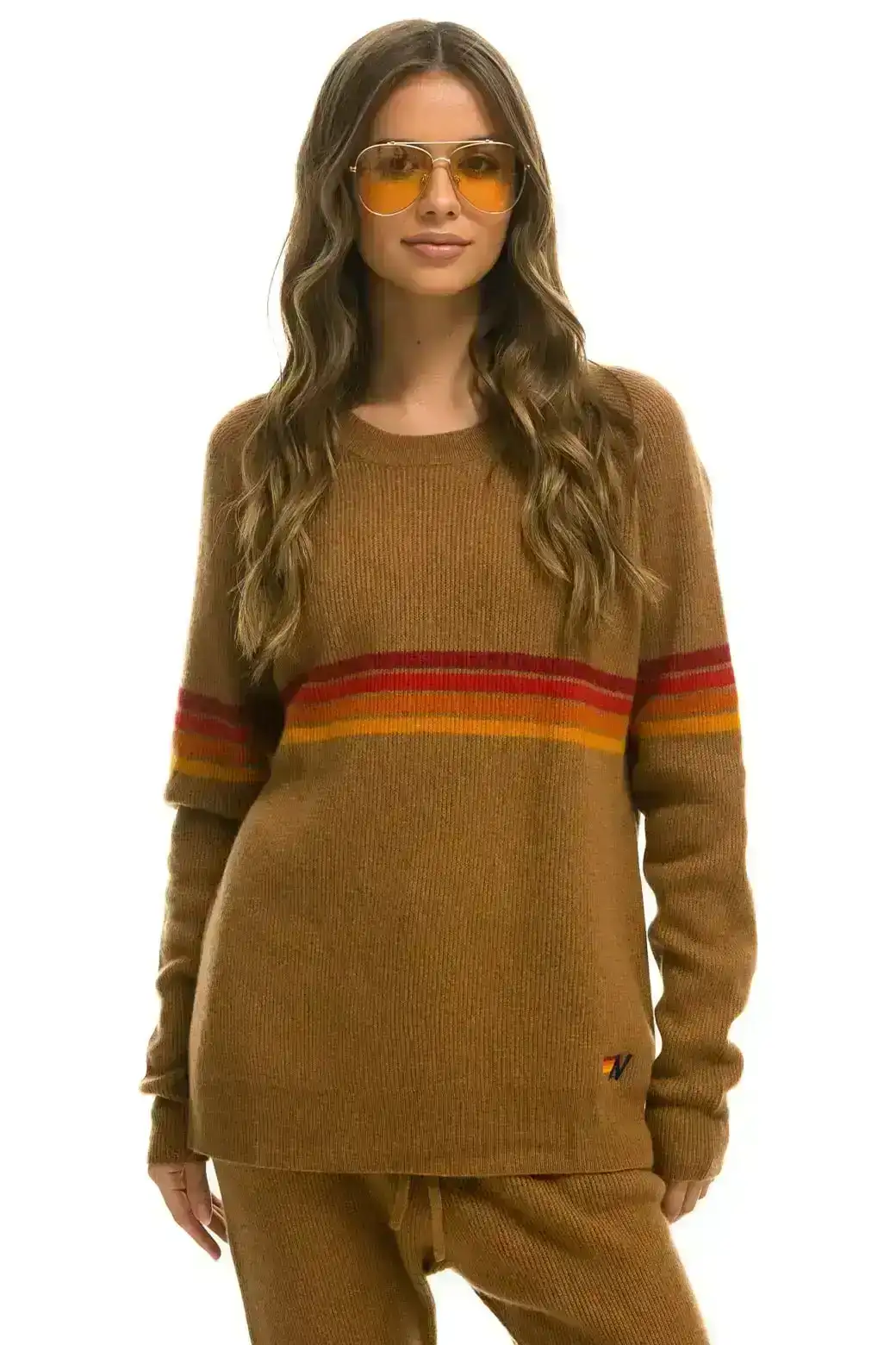 Image of RAINBOW STRIPE 4 UNISEX CASHMERE SWEATER - BUTTERSCOTCH