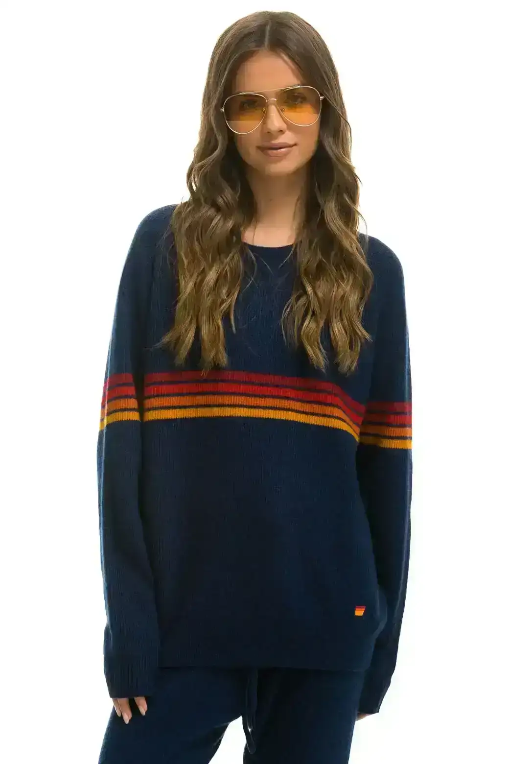 Image of RAINBOW STRIPE 4 UNISEX CASHMERE SWEATER - MIDNIGHT