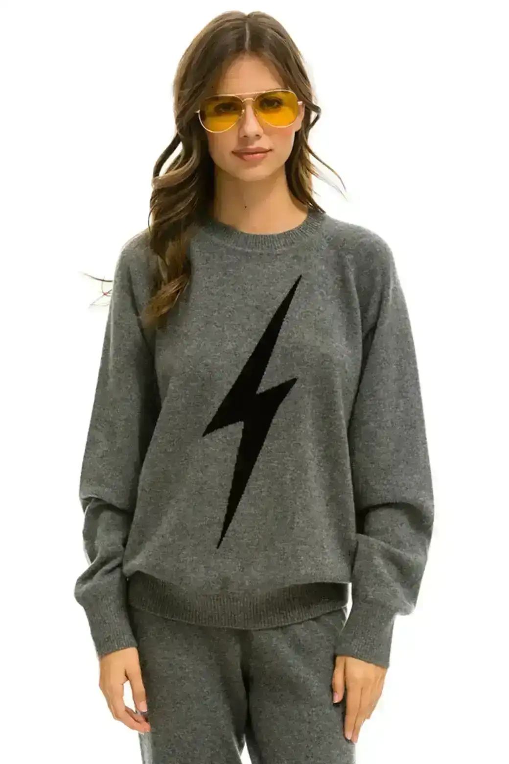 Image of UNISEX BOLT CASHMERE LIGHT SWEATER - DEEP HEATHER // BLACK BOLT