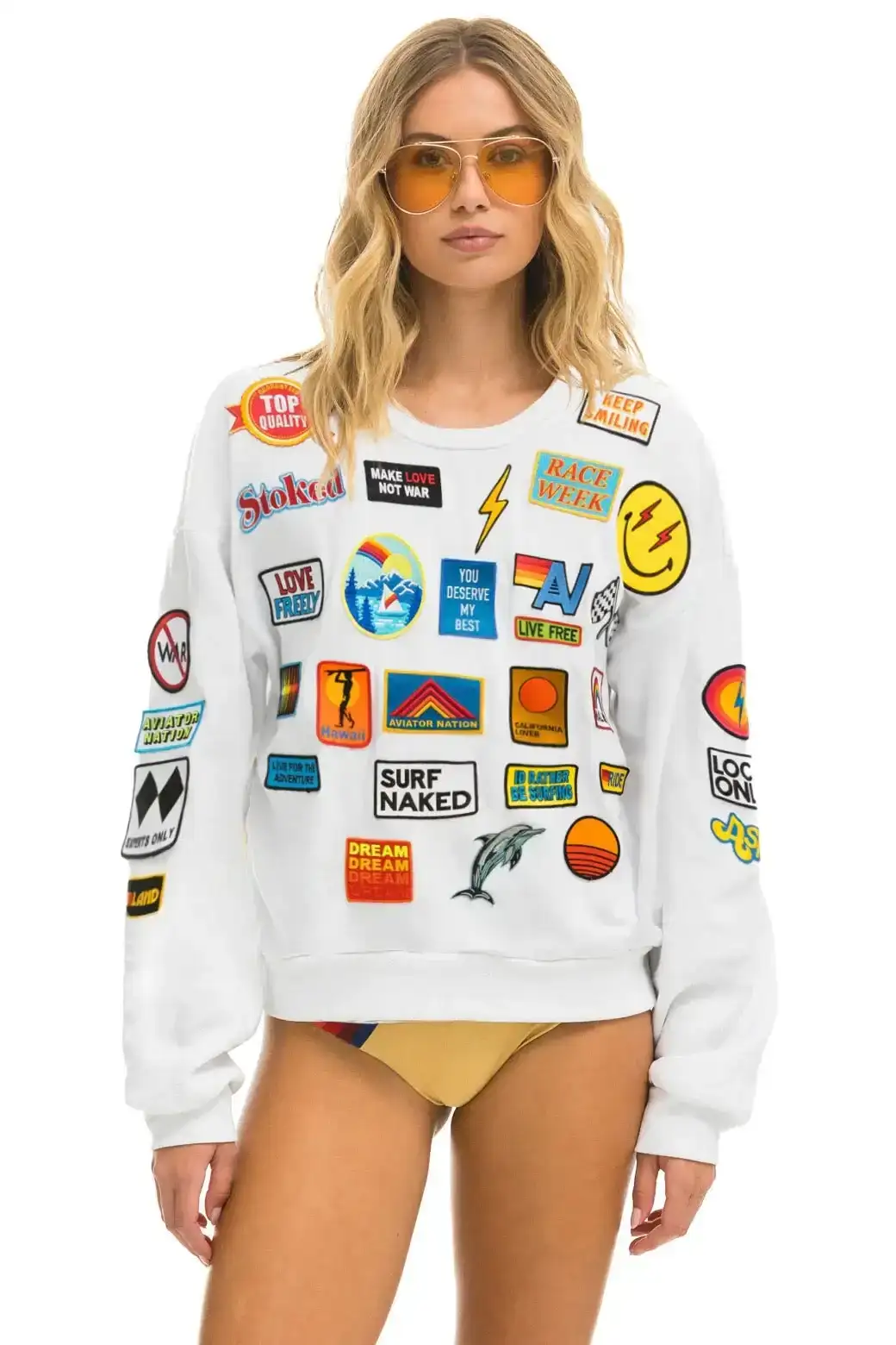 Image of VINTAGE PATCH RELAXED CREW SWEATSHIRT - WHITE
