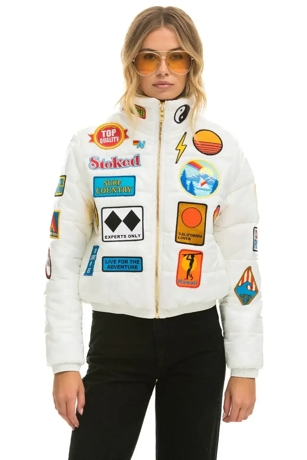 Image of VINTAGE PATCH APRES PUFFER JACKET - WHITE GLOSSY