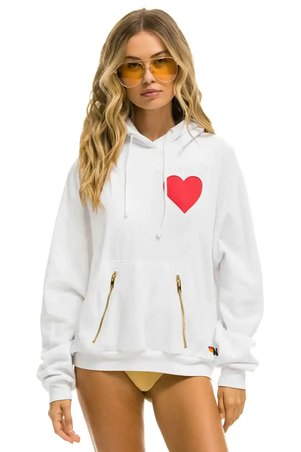 Image of HEART STITCH PULLOVER HOODIE - WHITE