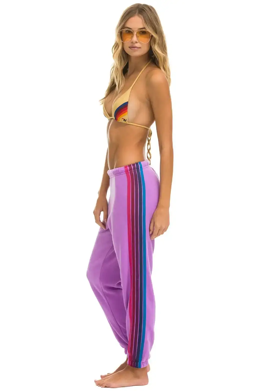 Image of 5 STRIPE SWEATPANTS - NEON PURPLE // PINK PURPLE