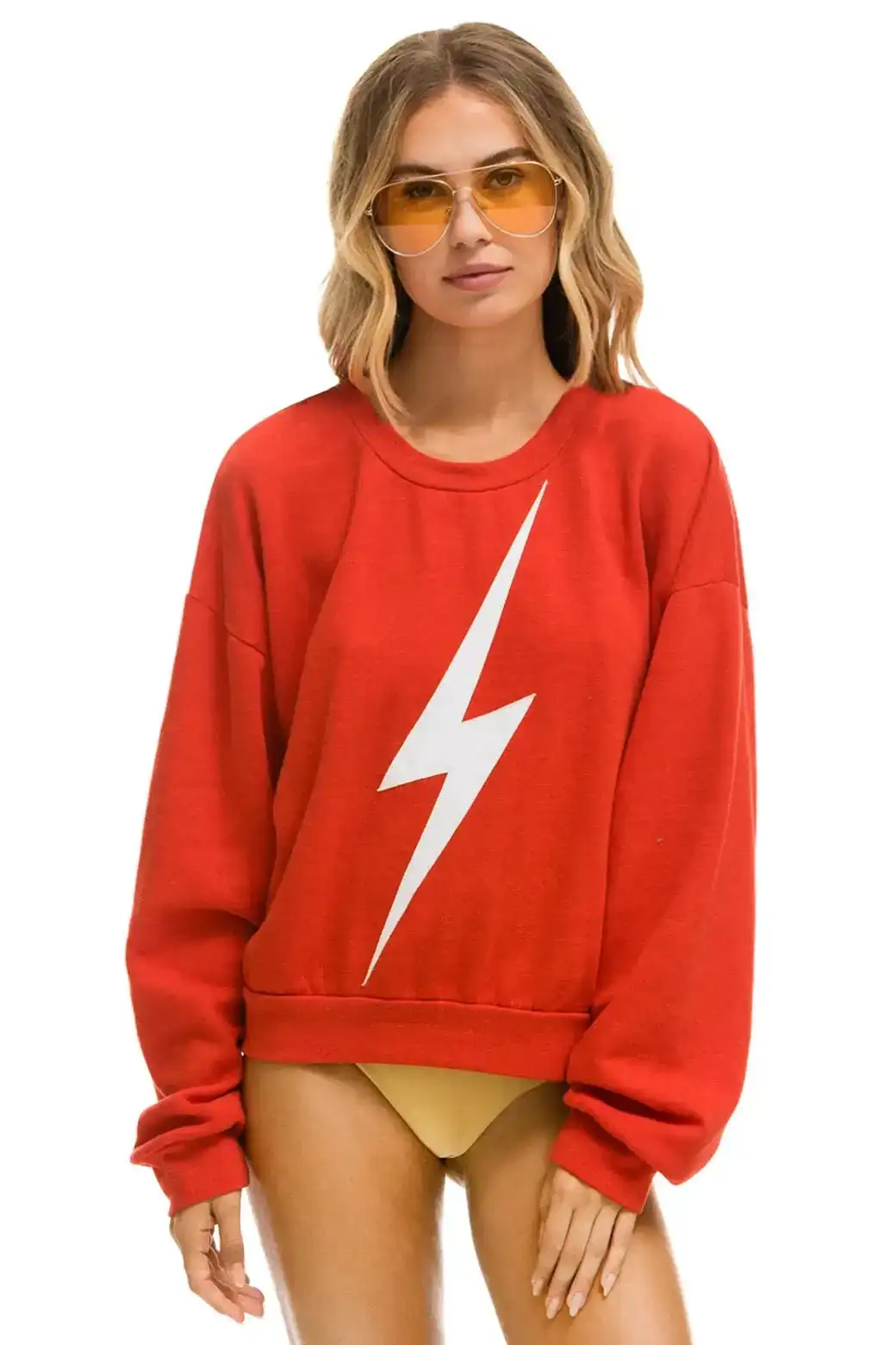 Image of BOLT RELAXED CREW SWEATSHIRT - RED // WHITE