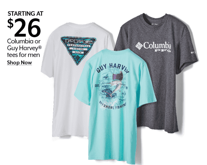 Starting at \\$26 Columbia or Guy Harvey tees for men