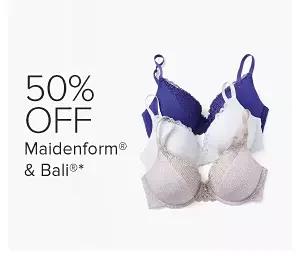 Blue, white and pink bras. 50% off Maidenform and Bali.