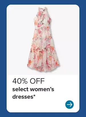 Image of a white and pink dress. 40% off select women’s dresses.