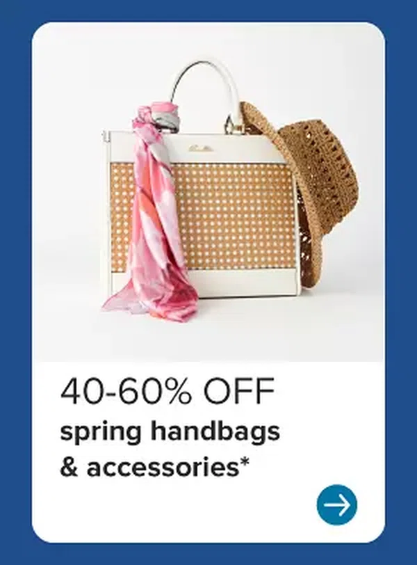 Image of various sunglasses. 40-60% off spring handbags and accessories.