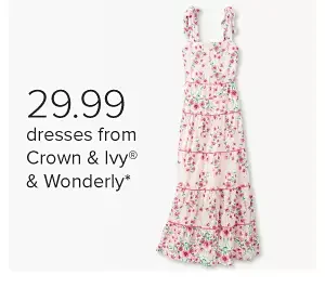 A white, pink and green floral dress. 29.99 dresses from Crown and Ivy and Wonderly.