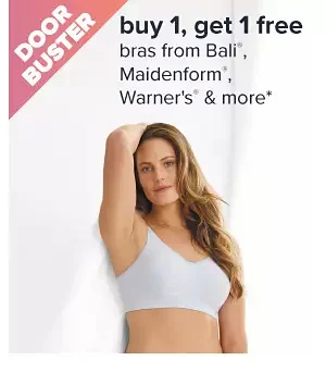 Buy 1, get 1 free bras from Bali, Maidenform, Warner's & more. Image of a woman in a white bra. Shop now.