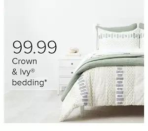 A green, white and blue bedding set. 99.99 Crown and Ivy bedding.