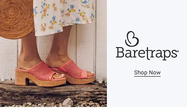 Various images of woman wearing sandals. Baretraps. Shop now.