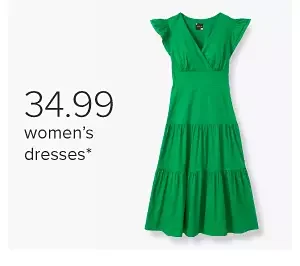Image of a bright green dress. \\$34.99 women's dresses.