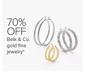 Image of 3 pairs of hoop earrings in silver and gold. 70% off Belk and Co. gold fine jewelry.