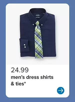 A blue dress shirt and green and blue tie. 24.99 men's dress shirts and ties.