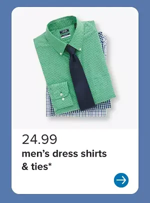 A green dress shirt with a black tie. 24.99 men's dress shirts and ties.