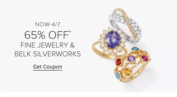 65% off fine jewelry & Belk Silverworks. Get coupon.