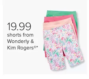 Four pairs of women's khaki shorts. 19.99 shorts from Wonderly and Kim Rogers.