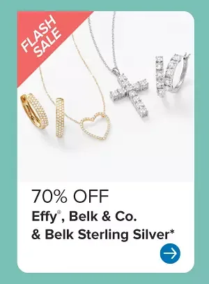 An assortment of rings, earrings and necklaces. 70% off Effy, Belk and Co. and Belk Sterling Silver.