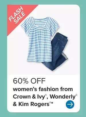 A woman's white and blue striped shirt and jeans. 60% off women's fashion from Crown and Ivy, Wonderly and Kim Rogers.