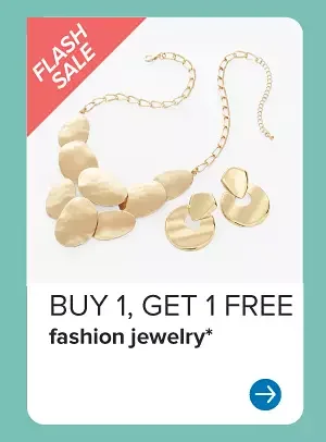A gold necklace and matching earrings. Buy one, get one free fashion jewelry.