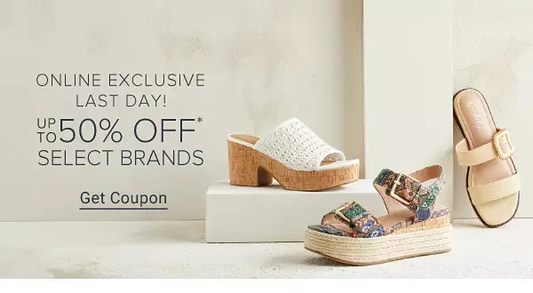 Now to April 28. Up to 50% off select brands. Get coupon.