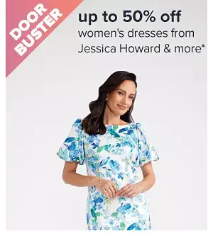 Up to 50% off women's dresses from Jessica Howard & more. Image of a woman in a blue and white dress. Shop now.