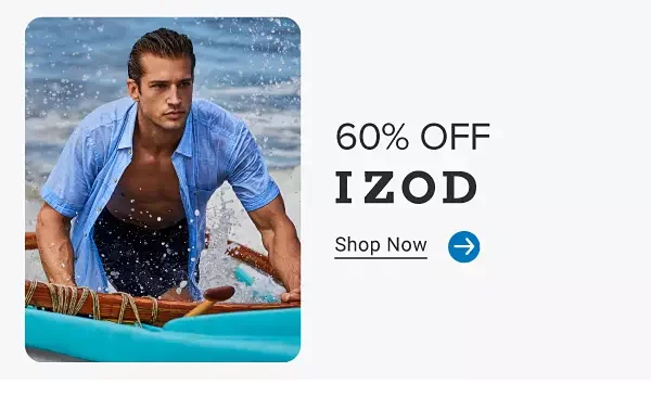 A man on a boat wearing a blue button down shirt. 60% off Izod. Shop now.