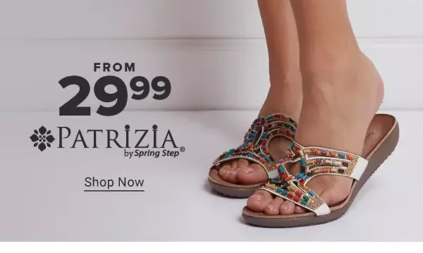 A close up of feet in multicolored sandals. From 29.99 Patricia by Spring Step. Shop now.