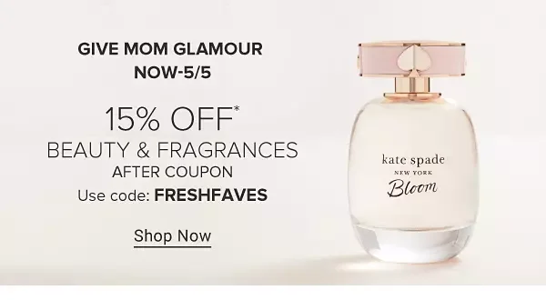 A bottle of Kate Spade New York Bloom parfume. Give mom glamour. Now though May 5. 15% off beauty and fragrances after coupon. Shop now.