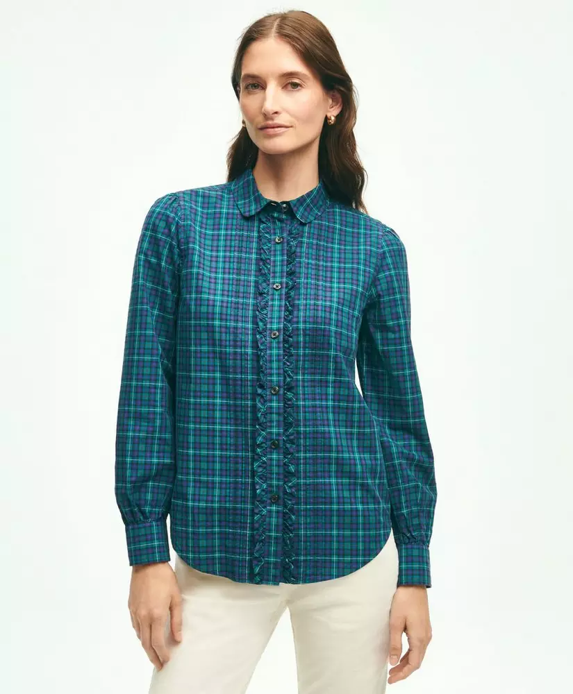 Cotton Plaid Ruffled Shirt