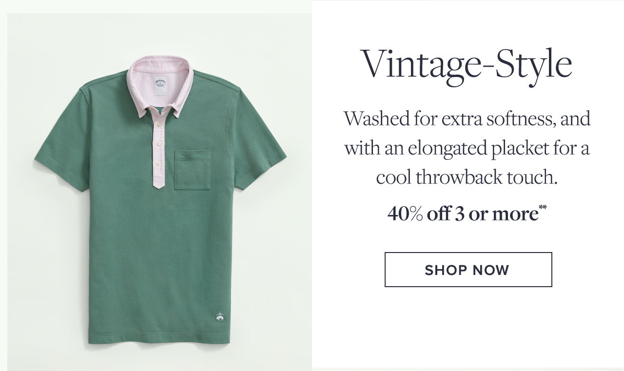 Vintage-Style Washed for extra softness, and with an elongated placket for a cool throwback touch. 40% off 3 or more Shop Now