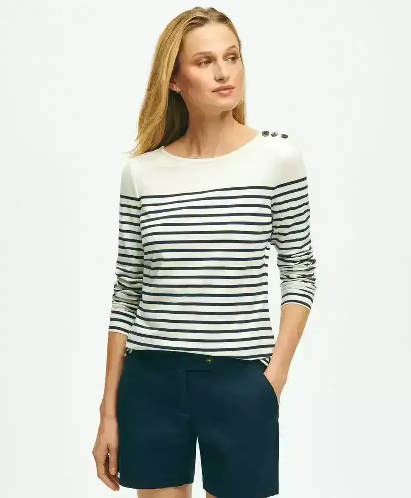 Cotton Modal Mariner Stripe Boatneck Top