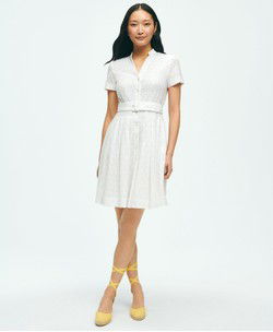 Eyelet Belted Shirt Dress In Cotton