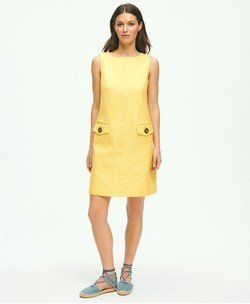 Crewneck Shift Dress In Basketwoven Cotton