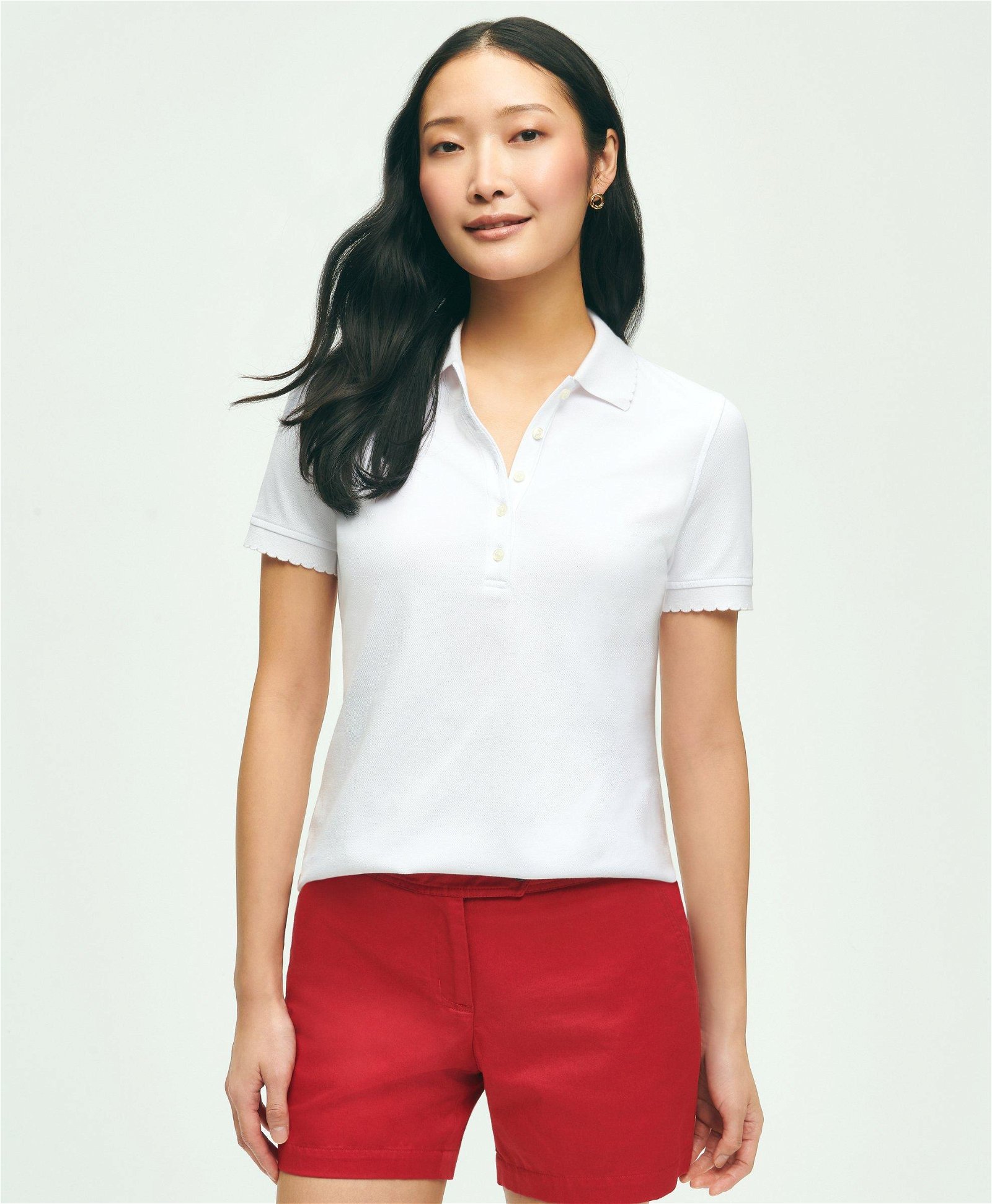 Cotton Blend Scalloped Pique Polo Shirt