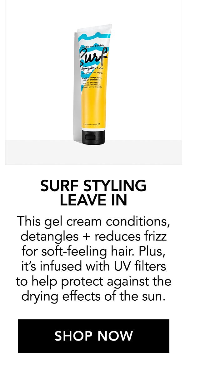 SURF STYLING LEAVE IN | This gel cream conditions, detangles + reduces frizz for soft-feeling hair. Plus, it's infused with UV filters to help protect against the drying effects of the sun. | SHOP NOW