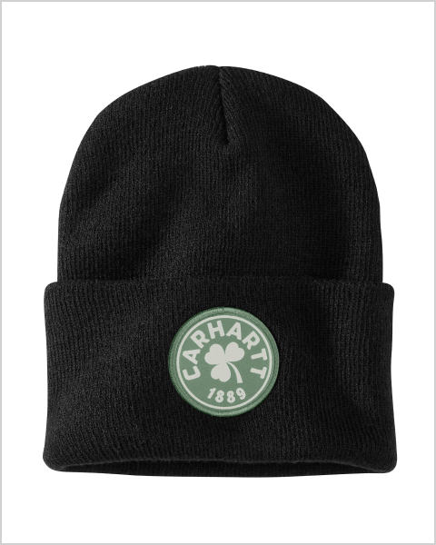 KNIT SHAMROCK PATCH BEANIE