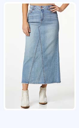 Shop light wash denim maxi skirt