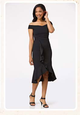 Shop black ruffled midi dress