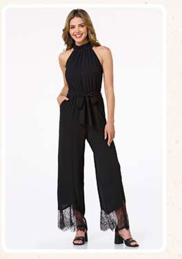 Shop black mock neck jumpsuit