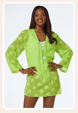 Shop lime green polka dot cover up