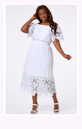 Shop lace trim midi dress