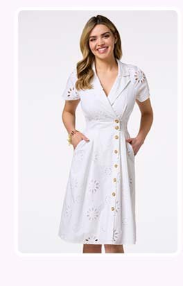 Shop collared eyelet midi dress