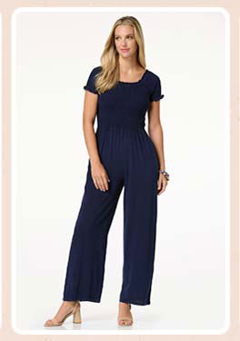 Shop blue smocked jumpsuit