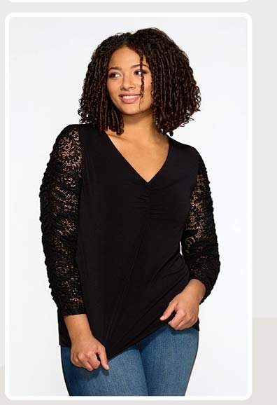 Shop Plus Size Contour Crochet Sleeve Top