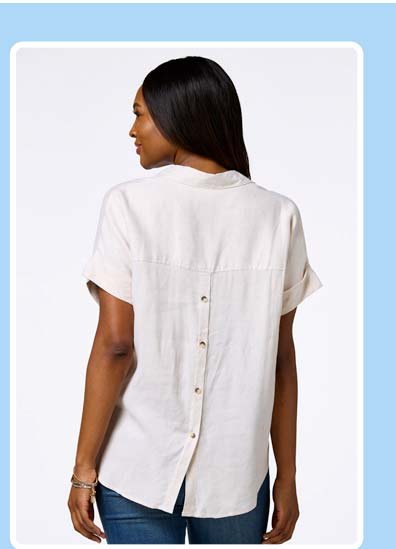 Shop button back linen top