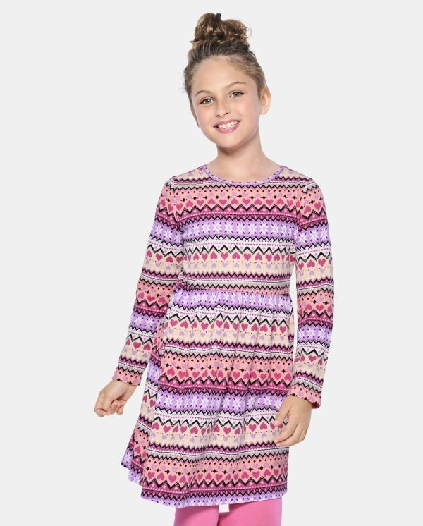 Girls Print Thermal Everyday Dress - pink glow